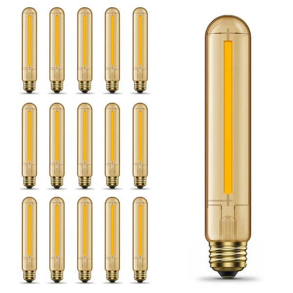 Feit Electric 60-Watt Equivalent T10L Dimmable Straight Filament Amber E26 Vintage Edison LED Light Bulb, Warm White 2100K (16-Pack)