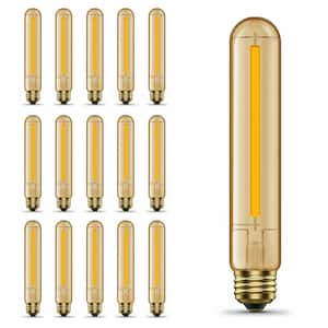60-Watt Equivalent T10L Dimmable Straight Filament Amber E26 Vintage Edison LED Light Bulb, Warm White 2100K (16-Pack)