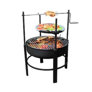 26.37 in Outdoor Round Metal Wood Burning Fire Pit with Removable Grill, Black