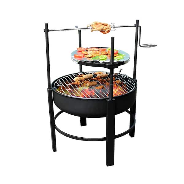 Tunearary 26.37 in Outdoor Round Metal Wood Burning Fire Pit with Removable Grill, Black