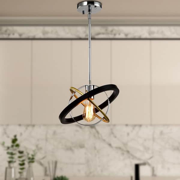 1-Light 11.65 in. Black Iron Modern Geometric Dimmable Pendant Dining Kitchen Ceiling Lights Foyer Bedroom Lighting