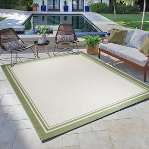 Paseo Soroa Sand and Palm 5 ft. x 7 ft. Border Indoor/Outdoor Area Rug