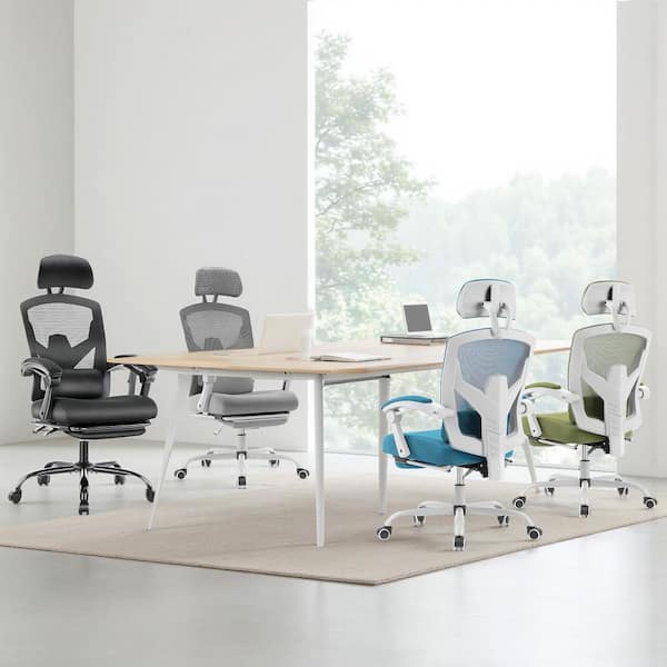 Ergonomic High-Back Mesh Reclining Home Office Desk Chair with Footrest & Lumbar Support in Black with Comfy Arms