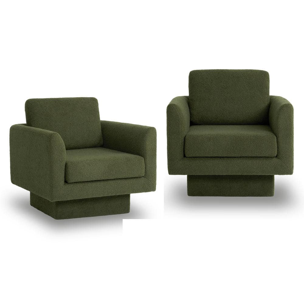 Green 360° Swivel Accent Chair Teddy Sherpa Round Armchair Set of 2 Thick 