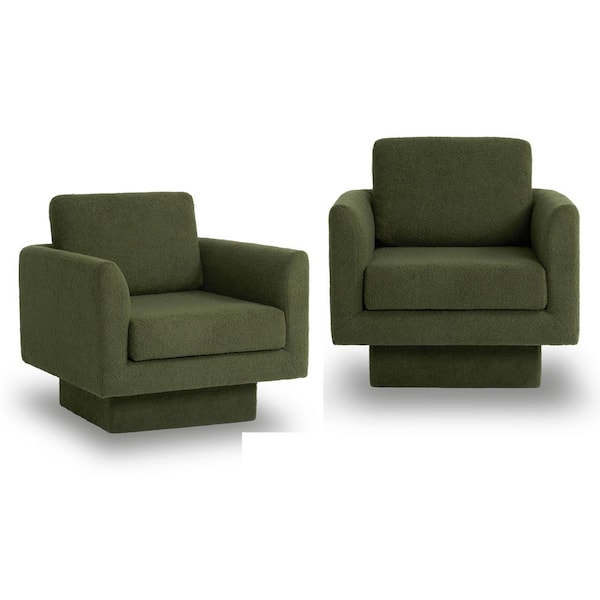 Unbranded Green 360° Swivel Accent Chair Teddy Sherpa Round Armchair Set of 2 Thick Padded Single Lounge Sofa Comfy Barrel Chair