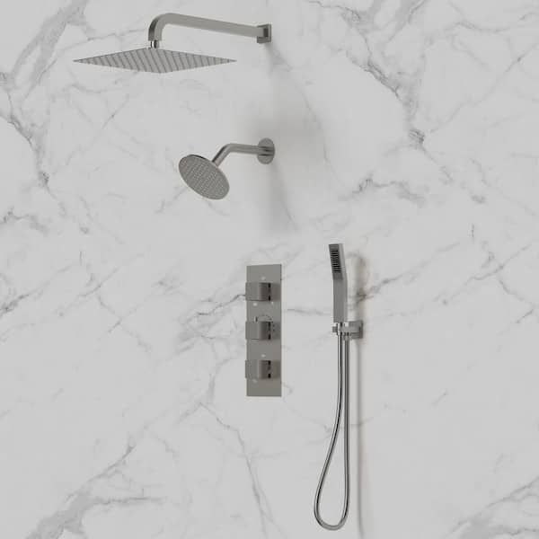 ZenithRain Shower System 5-Spray 12 and 6 in. Dual Wall Mount Fixed and Handheld Shower Head 2.5 GPM in Brushed Nickel