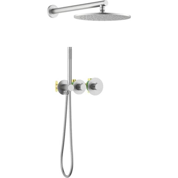 KIBI 2-Handle 1-Spray Shower Faucet 1.8 GPM with Corrosion Resistant Wall Mount in Brushed Nickel