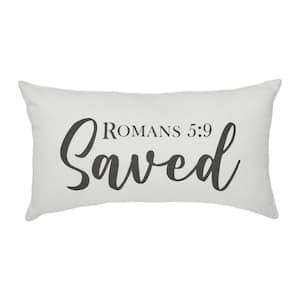 Risen Soft White, Charcoal Grey Saved 7 in. x 13 in. Throw Pillow