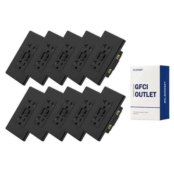 ELEGRP 20 AMP 125V Duplex Tamper Resistant Weather Resistant SelfTest GFCI Outlet w/Screwles Wall Plate UL Listed BLK (10-Pack)