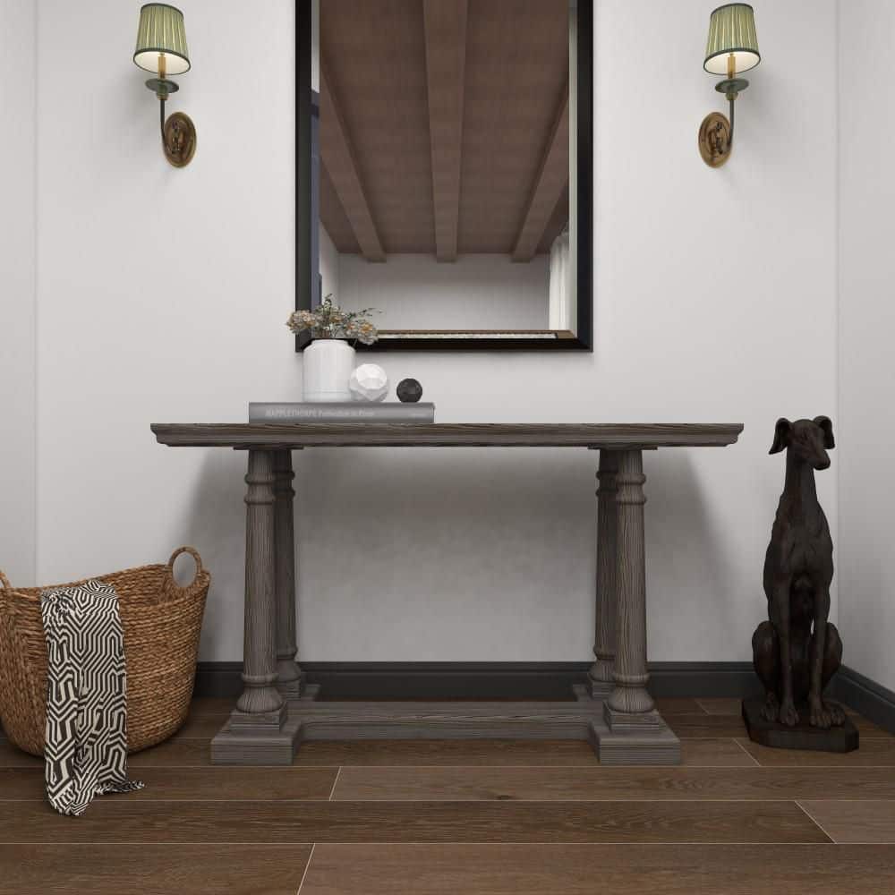 French Country Cottage 52" Light Brown Wood Console Table with Storage