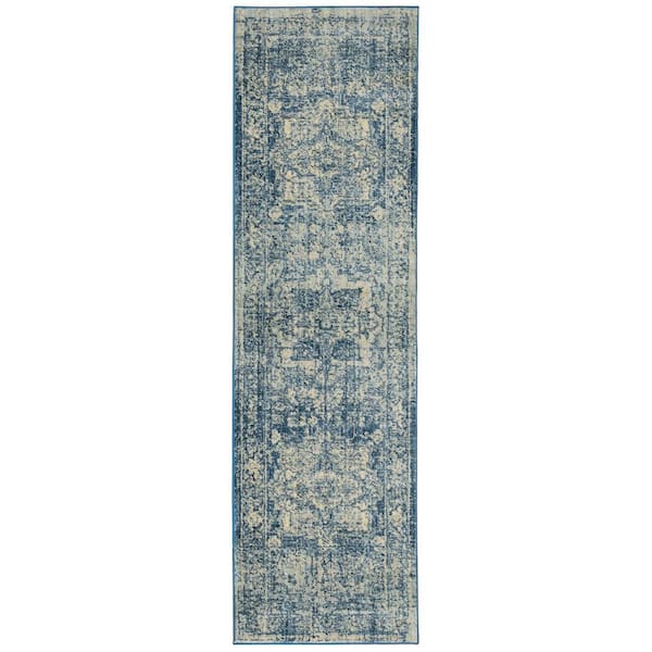 AVERLEY HOME Palmer Ivory/Blue 2 ft. x 8 ft. Distressed Medallion Runner Rug