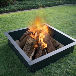 36 in. x 10 in. Square Steel Wood Fire Pit Ring in Black Porcelain Coated Finish