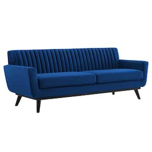 Engage 90.5 in. Channel Tufted Performance Velvet Modern Straight Sofa in Navy
