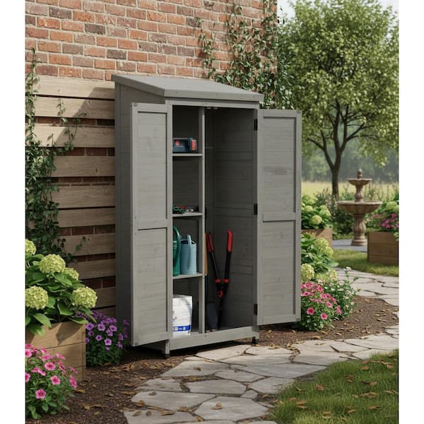 2.8 ft. W x 1.7 ft. D x 5.6 ft. H Wood Shed Tall Vertical Tool Cabinet with Metal Top for Backyard Garden(4.3 sq. ft.)