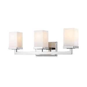 Tidal 23.25 in. 3-Light Chrome Steel Modern Squared Vanity Light with Matte Opal Glass Shades