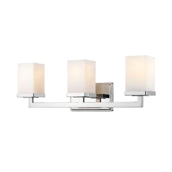 Unbranded Tidal 23.25 in. 3-Light Chrome Steel Modern Squared Vanity Light with Matte Opal Glass Shades