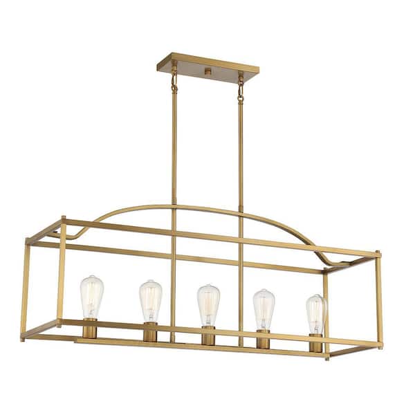 Savoy House Palladian 38 in. W x 16 in. H 5-Light Warm Brass Linear Open Cage Metal Chandelier