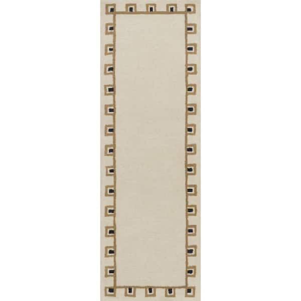 Nate Berkus x Rugs Yves Bordered Wool Cozy Ivory 3 ft. x 8 ft. Indoor Runner Rug
