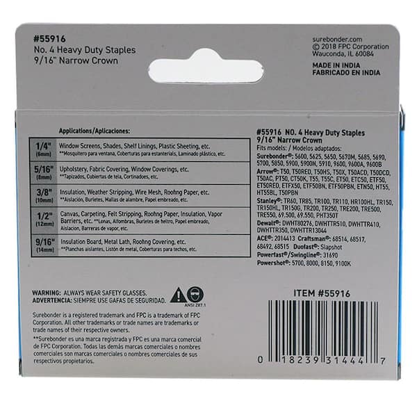 Powernail 5400 Series 3/16 in. Crown, 9/16 in. Leg, 20-ga Fine Wire Glue Collated Staples for Carpet & Upholstery, Case of 100,000