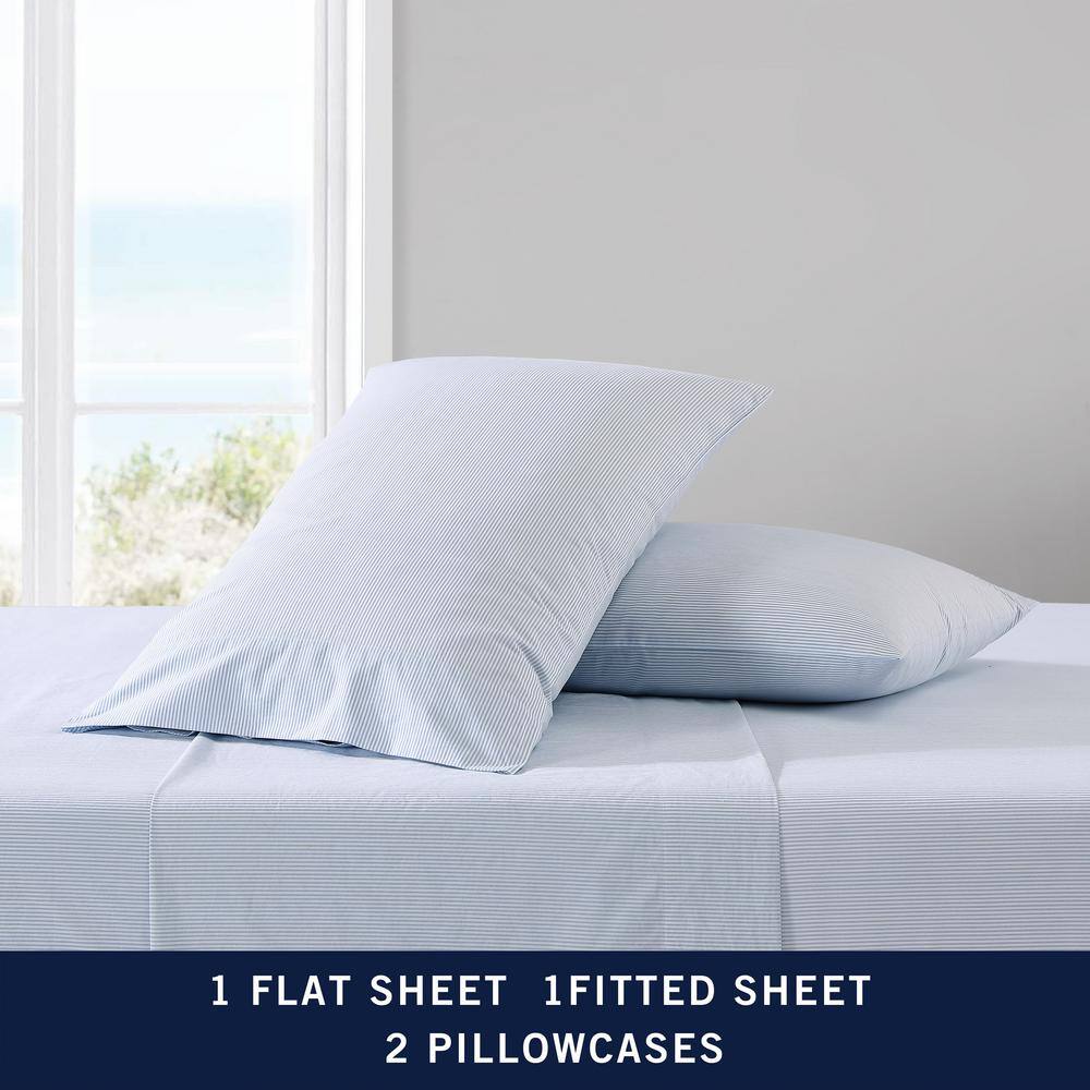 Twin Sea Mist Cotton Percale Stripe Sheet Set