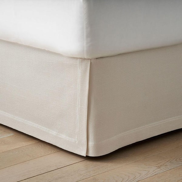 Company Cotton 14 in. Textured Stripe Ivory Queen Bed Skirt