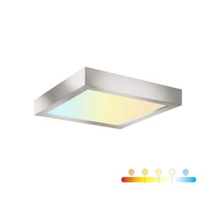 9 in. Square Color Brushed Nickel Selectable Integrated LED Flush Mount Downlight