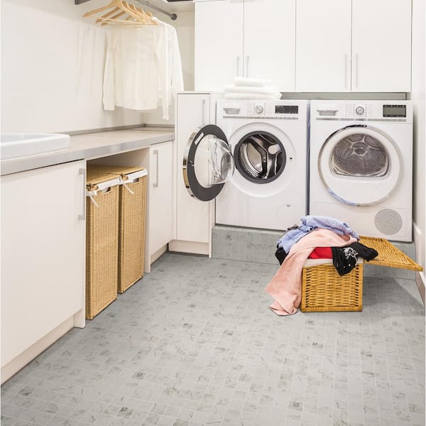Carrara 12 in. x 12 in. x 0.39 in. Matte Porcelain Mesh-Mounted Mosaic Floor and Wall Tile (8 sq. ft./Case)