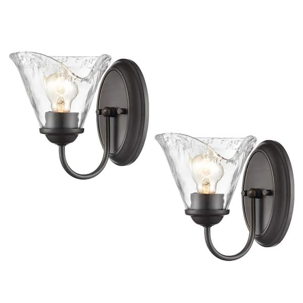 CLAXY 12.99 in. 2 light Black Modern Wall Sconce with Glass Shade