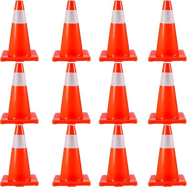 SKYSHALO Traffic Safety Cones, 18 in. Safety Road Parking Cones PVC Base, Orange Traffic Cones with Reflective Collars (12-Piece)