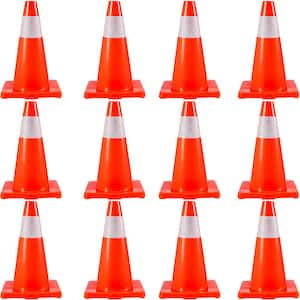 Traffic Safety Cones, 18 in. Safety Road Parking Cones PVC Base, Orange Traffic Cones with Reflective Collars (12-Piece)