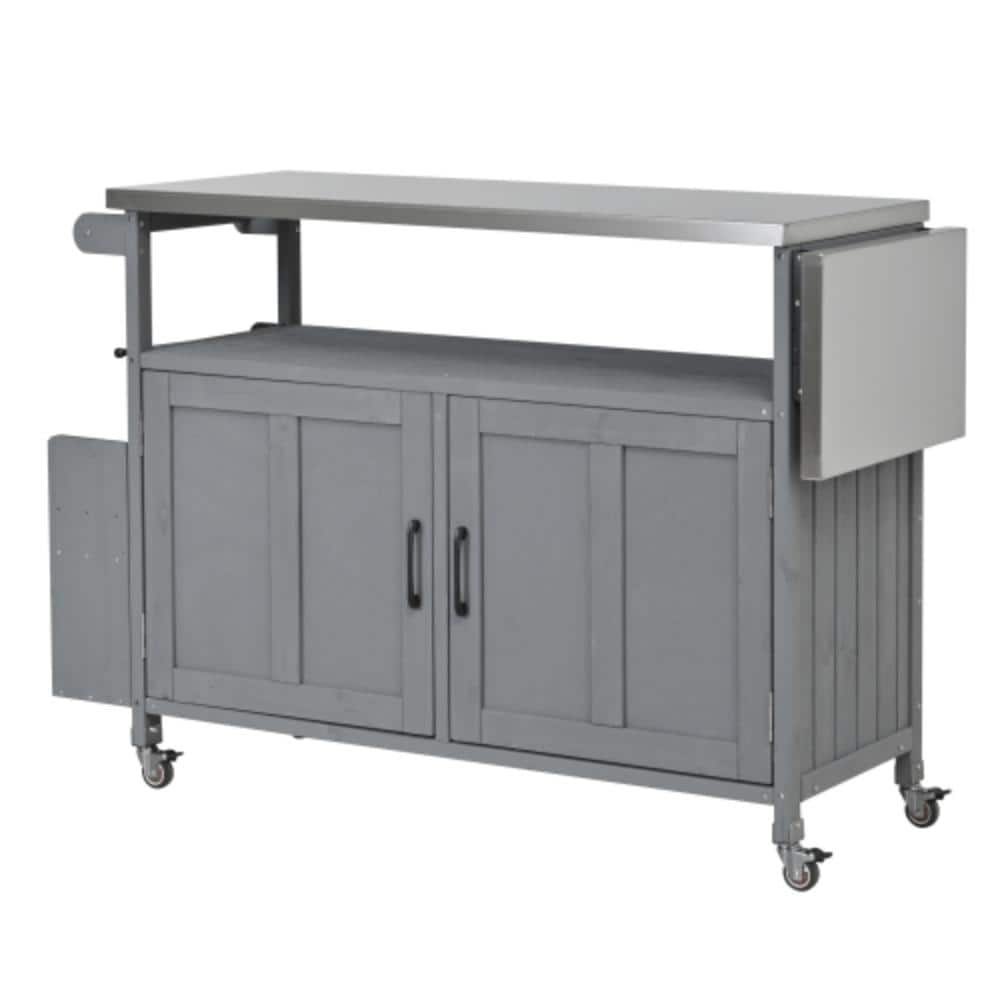 Grey Outdoor Serving Cart, Kitchen Cart with Foldable Stainless Steel Top, Lockable Wheels & Towel Rack price history on PriceWatchPro