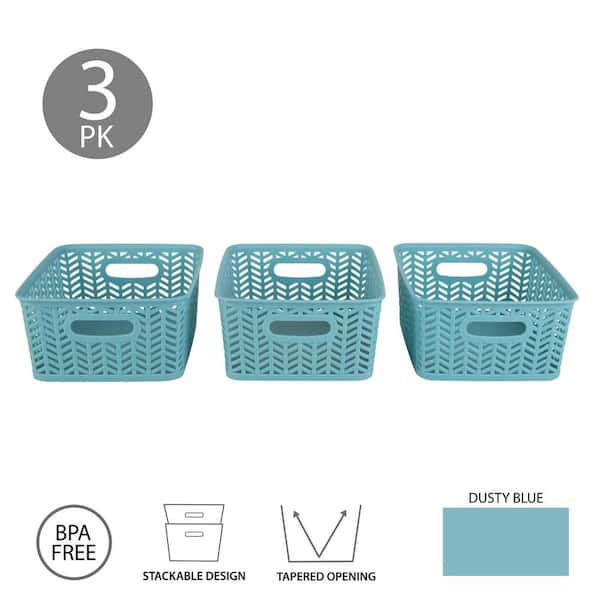 SIMPLIFY 3 Pack Small Herringbone Cube Storage Bin Basket In Dusty
