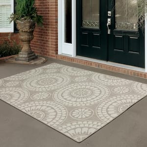 Preston Grey Doormat 3 ft. x 5 ft. Circles Indoor/Outdoor Area Rug