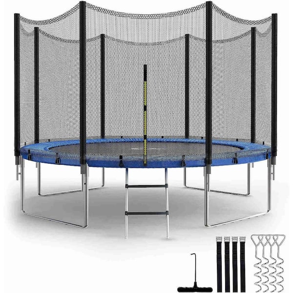HOTEBIKE 12 ft. Blue Simple Deluxe Recreational Trampoline with Enclosure Net - Family Fun in the Outdoors, ASTM Approved