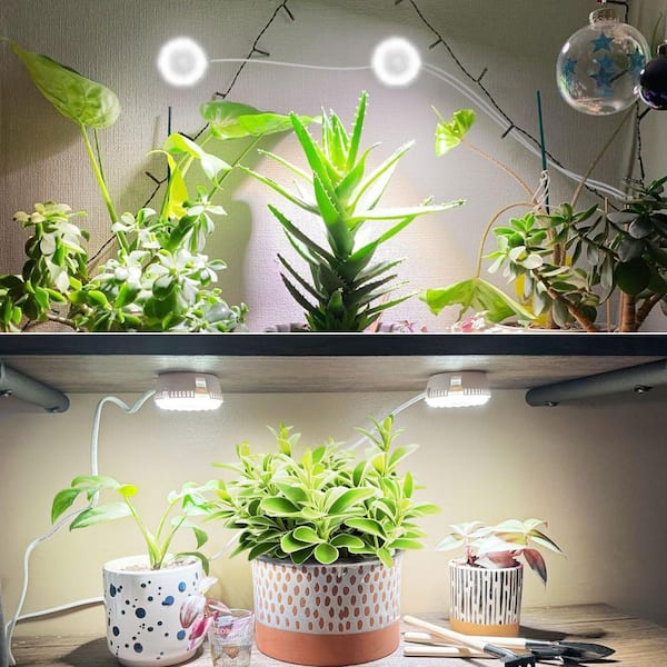 LED Puck Grow Lights for Indoor Plants, Full Spectrum, 4/8/12H Timer, 4 Dimmable Brightness, 150W Equivalent, 2 Pack