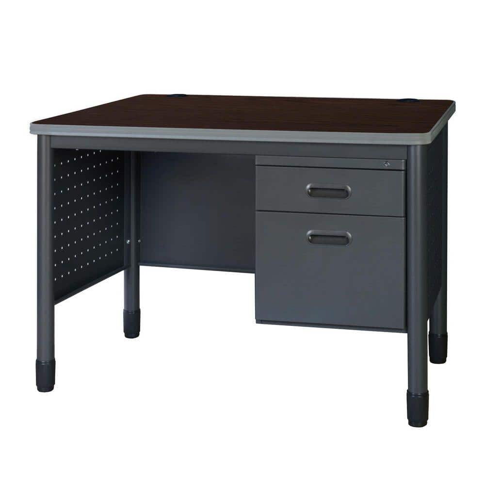 Mesa 48 in Neo Walnut Steel Single Pedestal Teacher's Office Desk