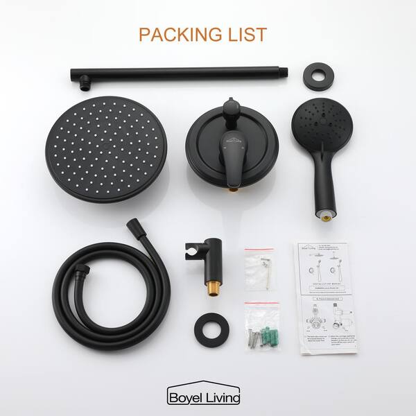5-Spray Patterns with 2.66 GPM 9 in. Wall Mount Dual Shower Heads with Pressure Balance Round-In Valve in Matte Black 5-Spray Patterns with 2.66 GPM 9 in. Wall Mount Dual Shower Heads with Pressure Balance Round-In Valve in Matte Black