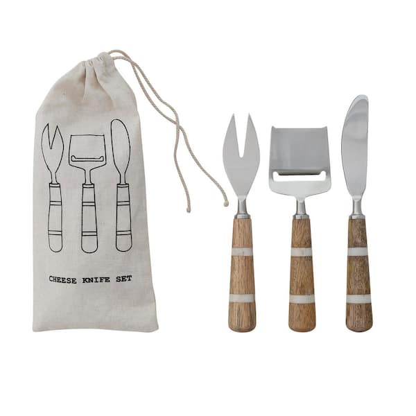 3-Piece Stainless Steel Cheese Knives and Spreaders with Mango Wood and Resin Handles