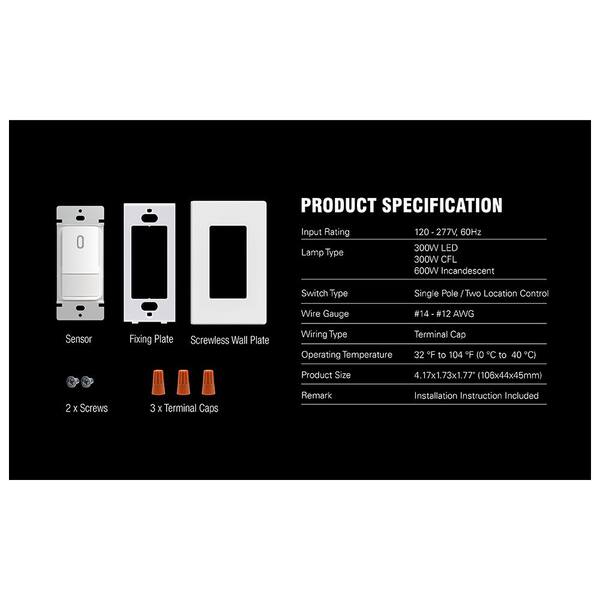 Single-Pole Occupancy Sensor, PIR Infrared Motion Activated Wall Switch, Matte White (2-Pack)