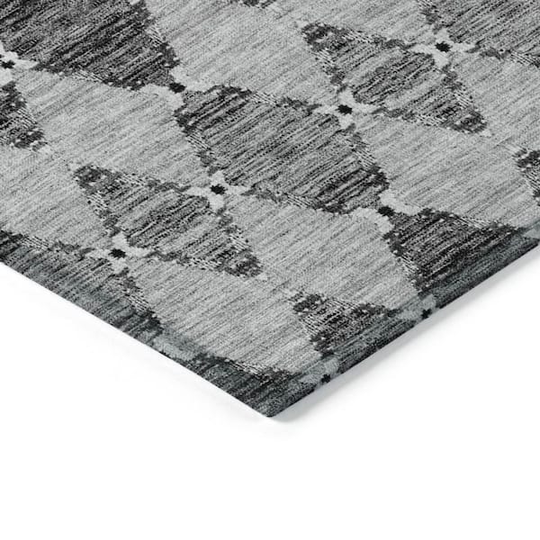 Gray, Charcoal, Silver 9 ft. x 12 ft. Woven Moroccan Polyester Rectangle Indoor/Outdoor Area Rug