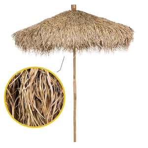 7 ft. Bamboo Seagrass Thatch Umbrella for Outdoors Market Patio Umbrella Tiki Beach Umbrella Adjustable Height in Tan