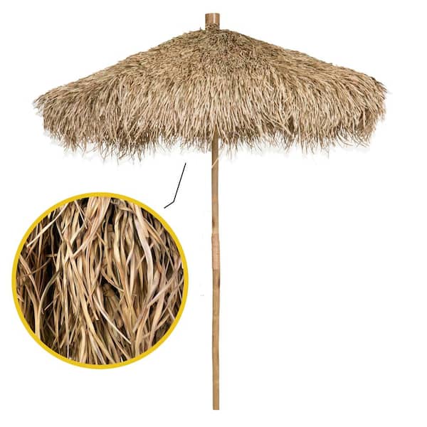 Backyard X-Scapes 7 ft. Bamboo Seagrass Thatch Umbrella for Outdoors Market Patio Umbrella Tiki Beach Umbrella Adjustable Height in Tan