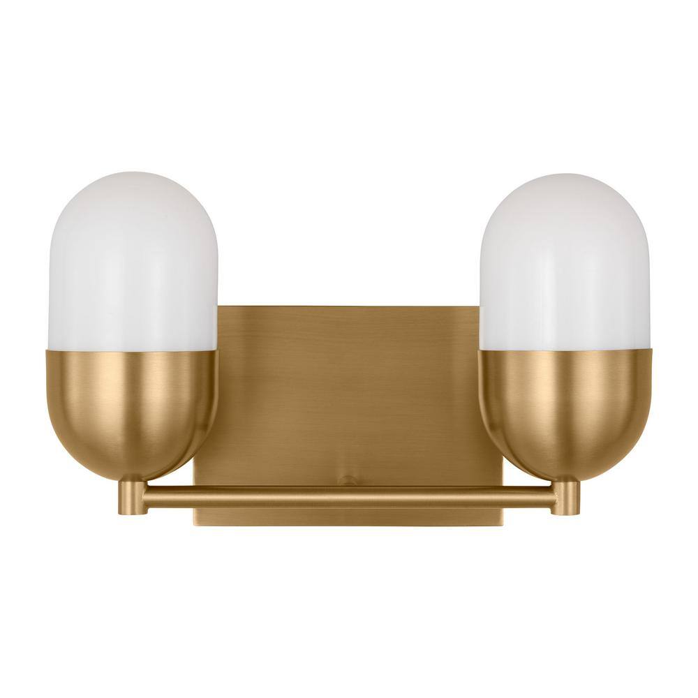 Satin Brass 2-Light Vanity with Milk Glass Shades