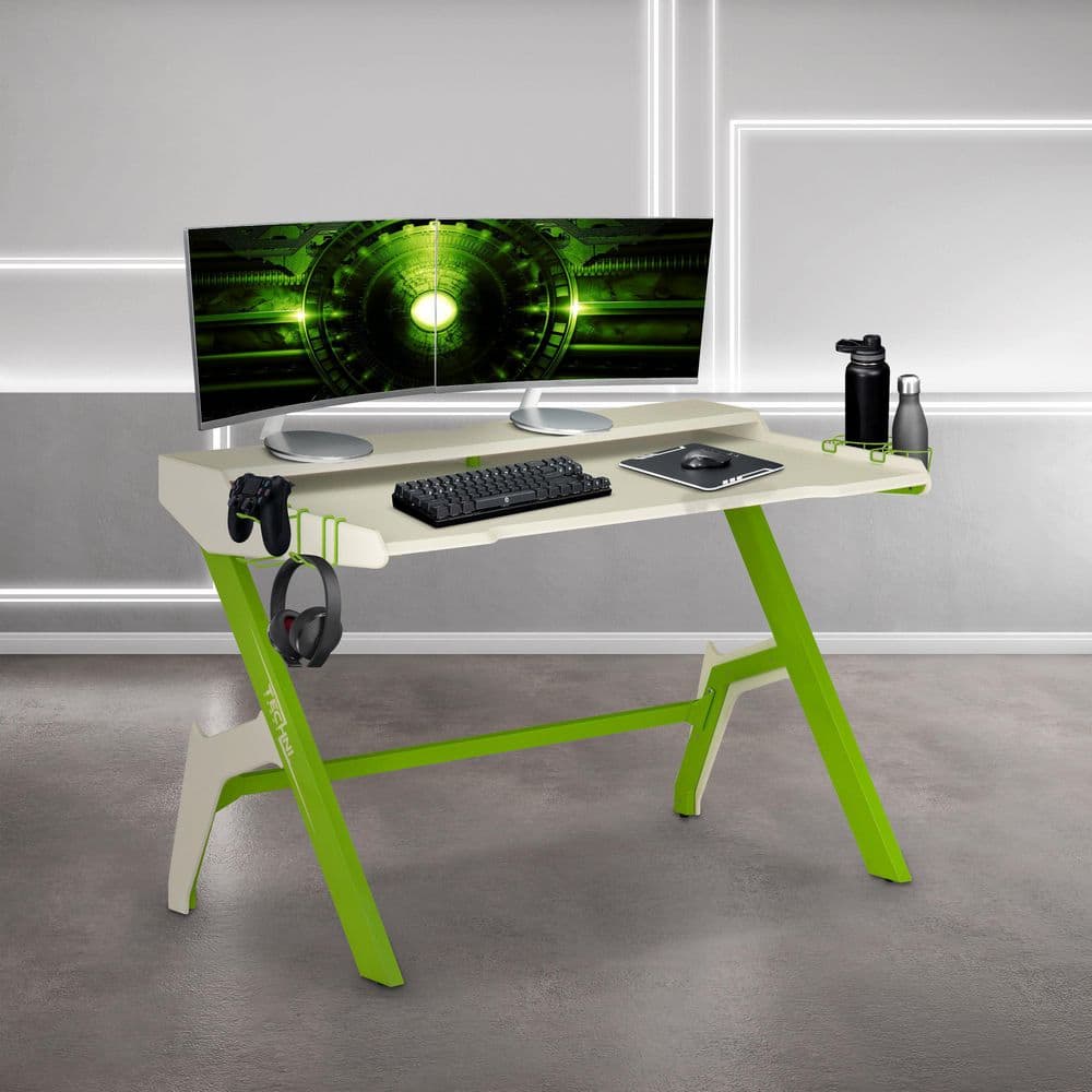 Deco Gear 47 LED Gaming Desk, Carbon Fiber Surface, Cable Management, Headphone Hook