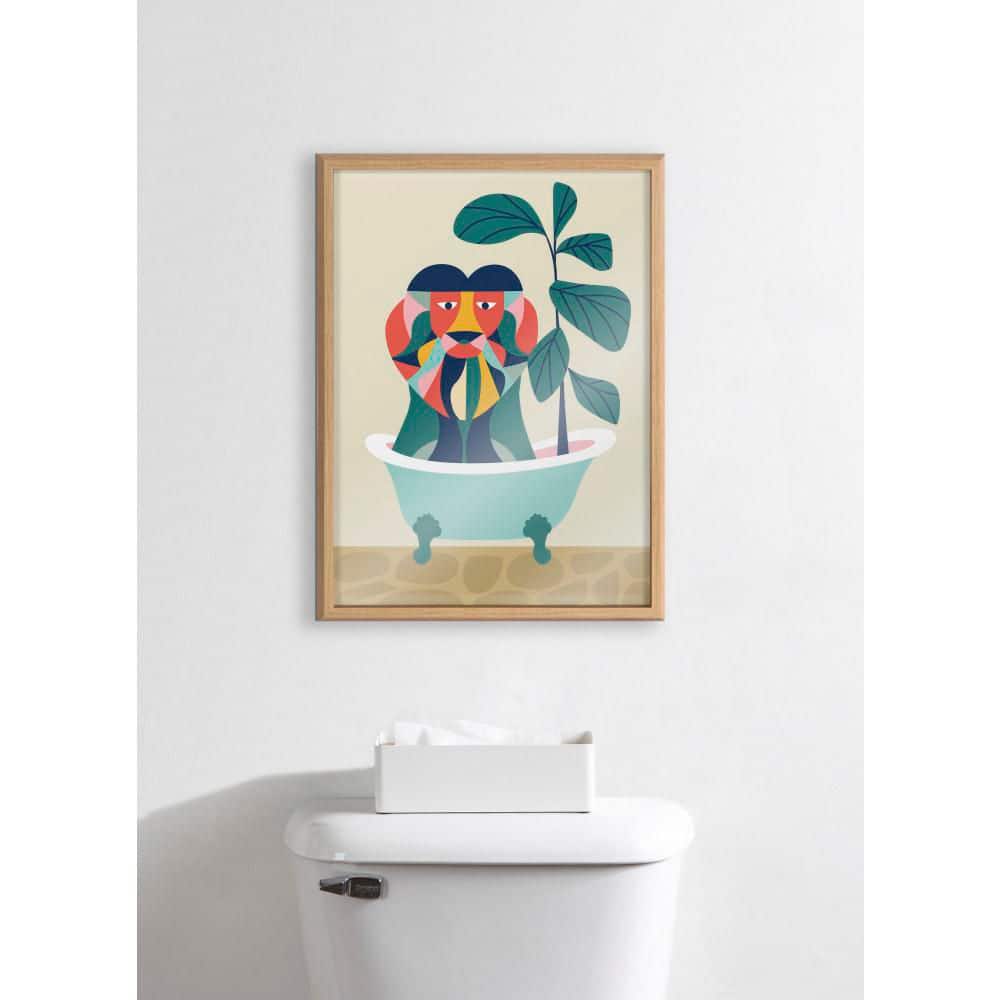 Mid-Century Modern Colorful Lion in Bathtub Framed Print