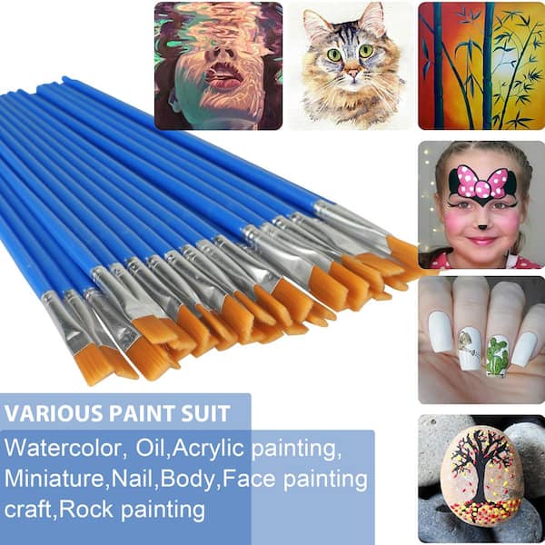 Voss 100 Pcs Flat Paint Brushes, Small Brush Bulk for Detail Painting, Blue