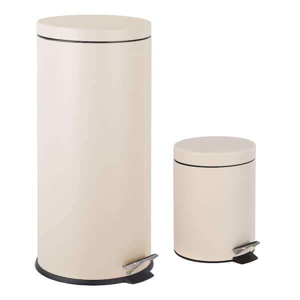 Oscar 8 Gal. Step-Open Trash Can with Free Mini Trash Can, Limestone Beige
