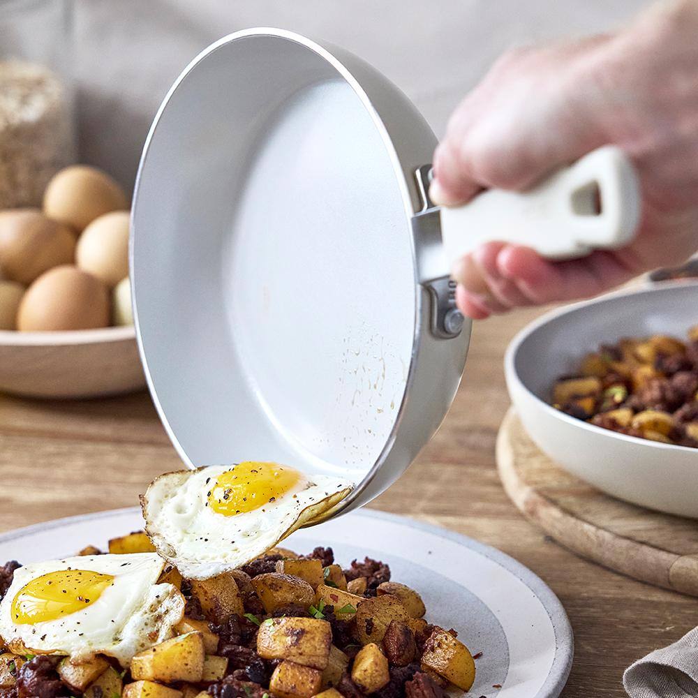 Cream Aluminum Ceramic Nonstick Fry Pan Set with Lids