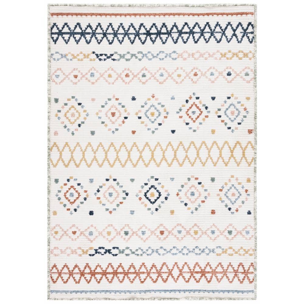 Ivory and Multicolor Flat Woven Wool Area Rug, 8' x 10'