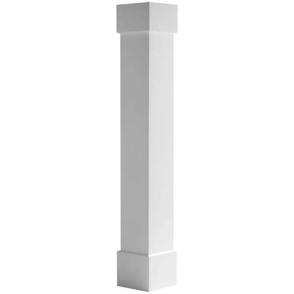 Ekena Millwork 5-5/8 in. x 5 ft. Premium Square Non-Tapered Smooth PVC Column Wrap Kit Standard Capital and Base